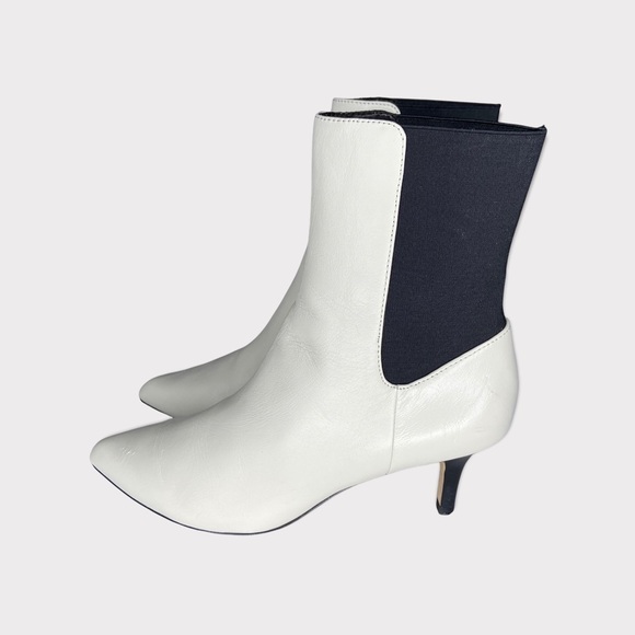 Joie White and Black Leather Slip On Pointed Toe Kitten Heel Ankle Booties 37.5 - Picture 7 of 11